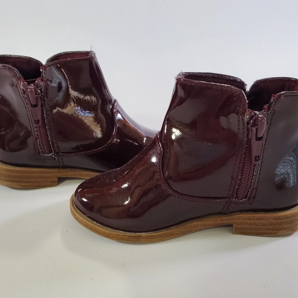 Gymboree Girls Faux Patent Leather Booties Deep Burgundy Size 6